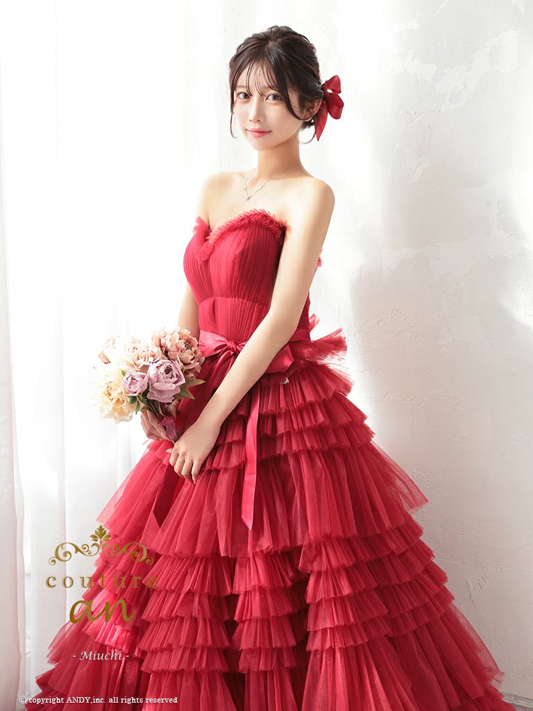 couture an/クチュール アン】ベアトップ ワンカラー ウエストリボン