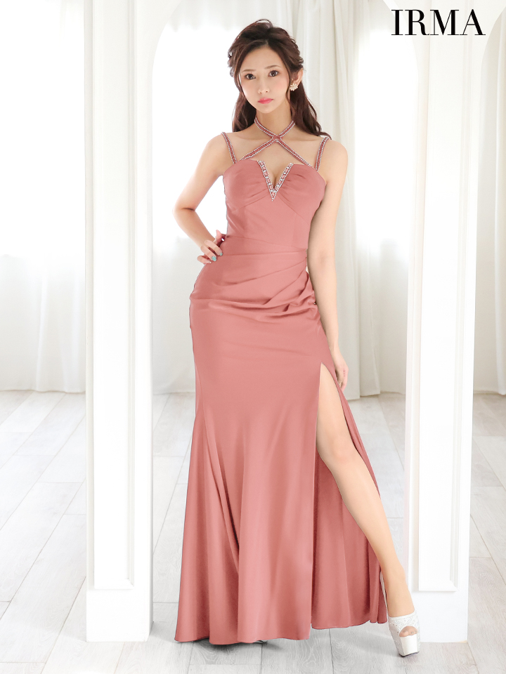 IRMA/イルマ】ホルターネック クロスデザイン ワンカラー ビジュー