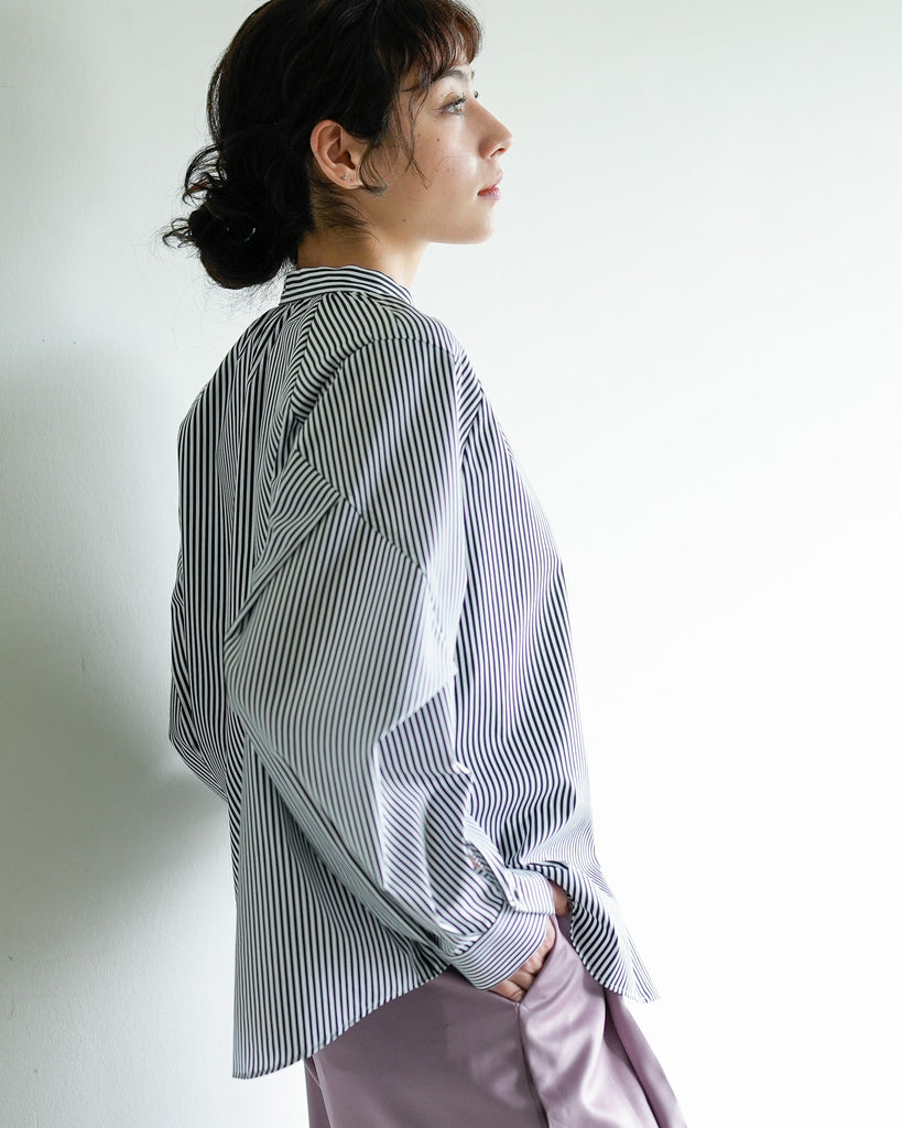 LASTONE]フリルカラーストライプシャツブラウス – Lallia Mù