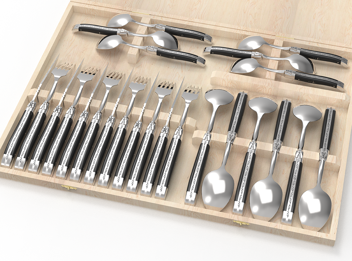 Set of 24 laguiole knives set with ebony wood handle - Laguiole