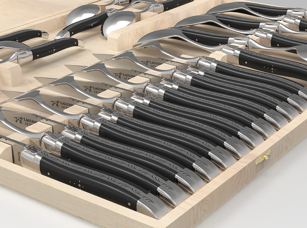 Set of 24 laguiole knives set with ebony wood handle - Laguiole