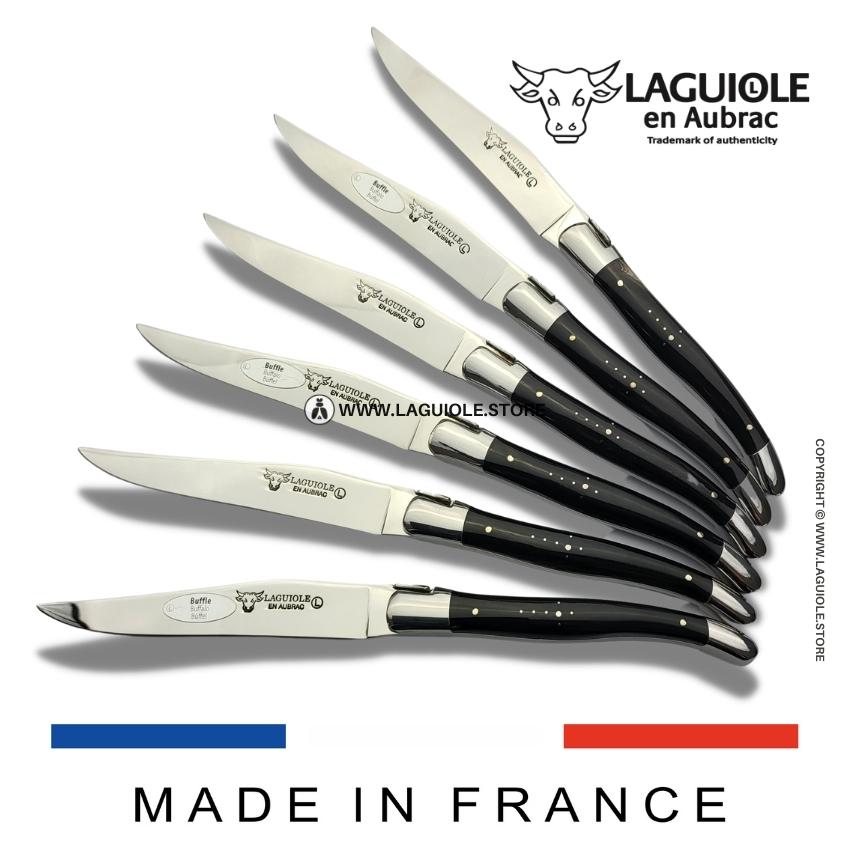 Set of 6 Laguiole en Aubrac Steak Knives Buffalo Horn handle