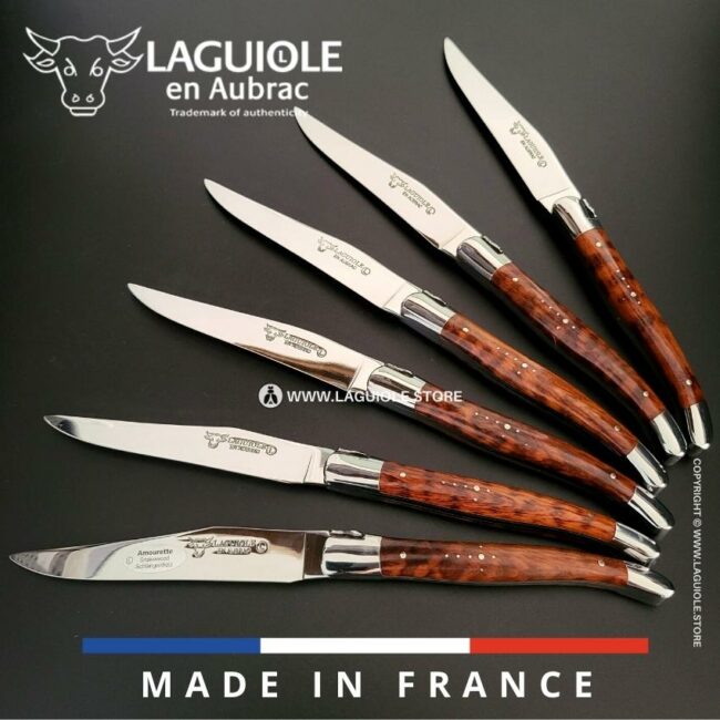 Set of 6 Laguiole en Aubrac Steak Knives Snakewood handles