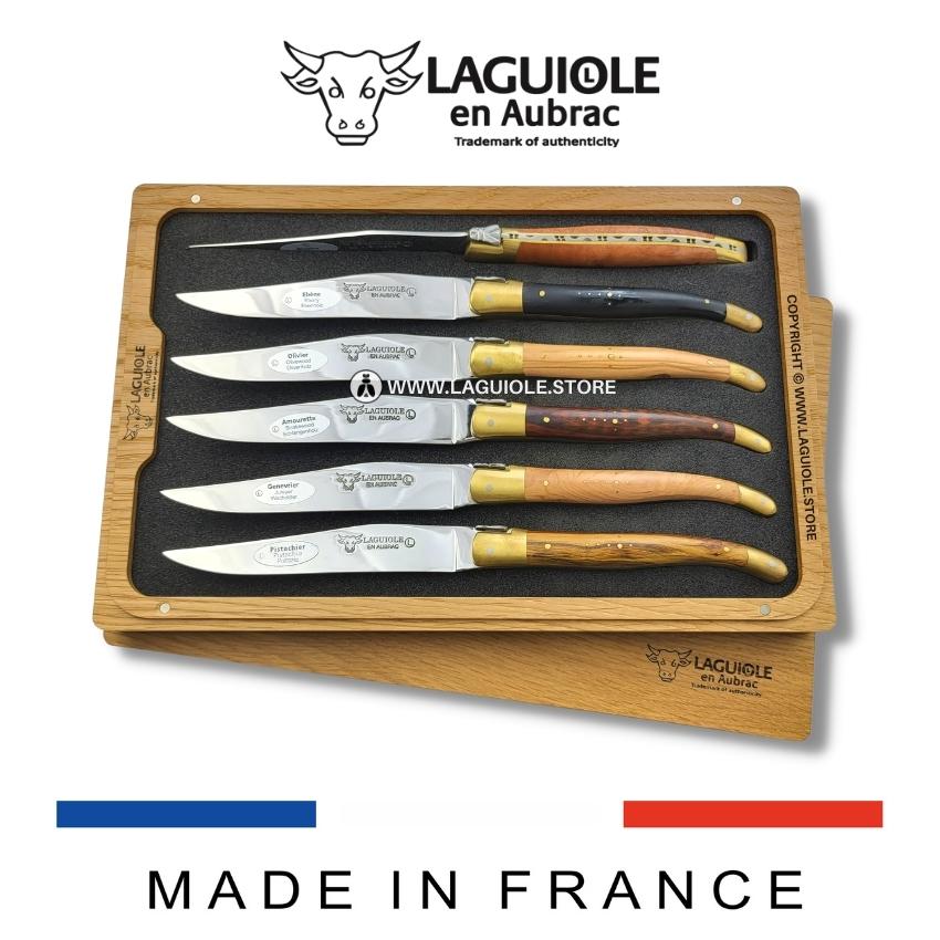 Set of 6 Laguiole en Aubrac Steak Knives 6 Mixed wood handle