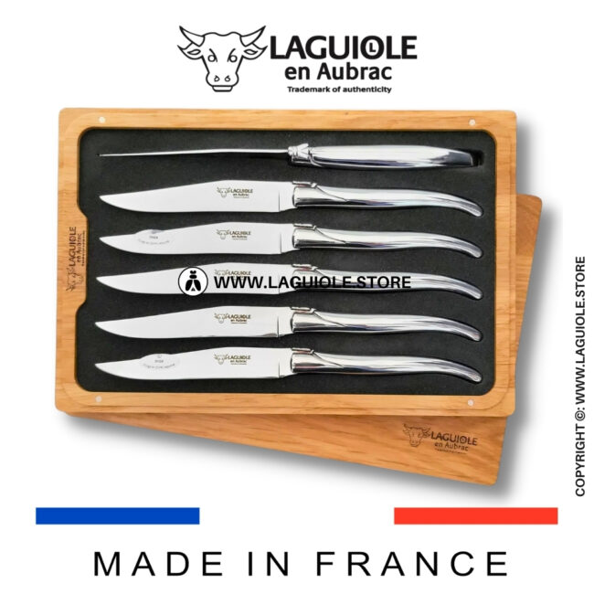 Set of 6 Laguiole en Aubrac Steak Knives Stainless Steel Shiny