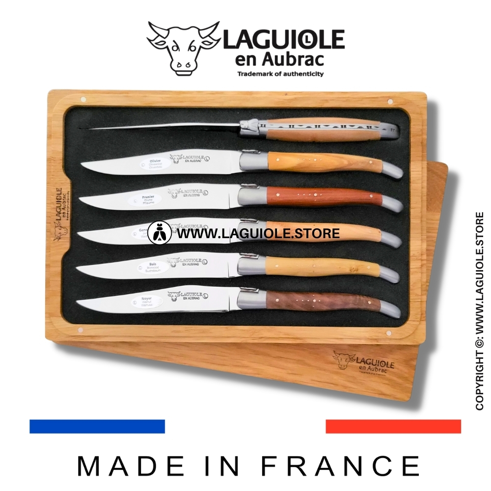 Set of 6 Laguiole en Aubrac Steak Knives 6 Mixed French wood