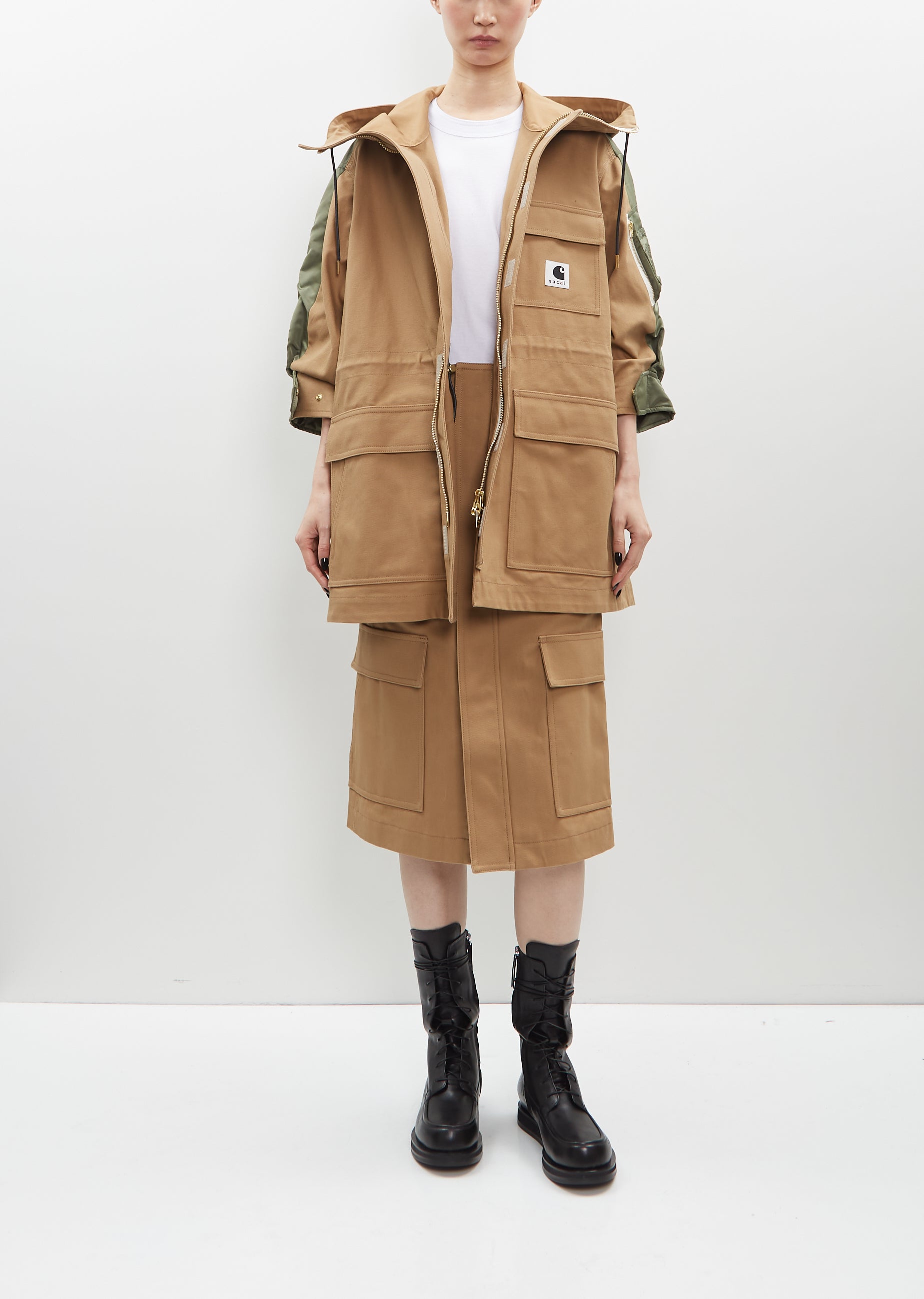 Duck x Nylon Twill Coat — Beige x Khaki – La Garçonne