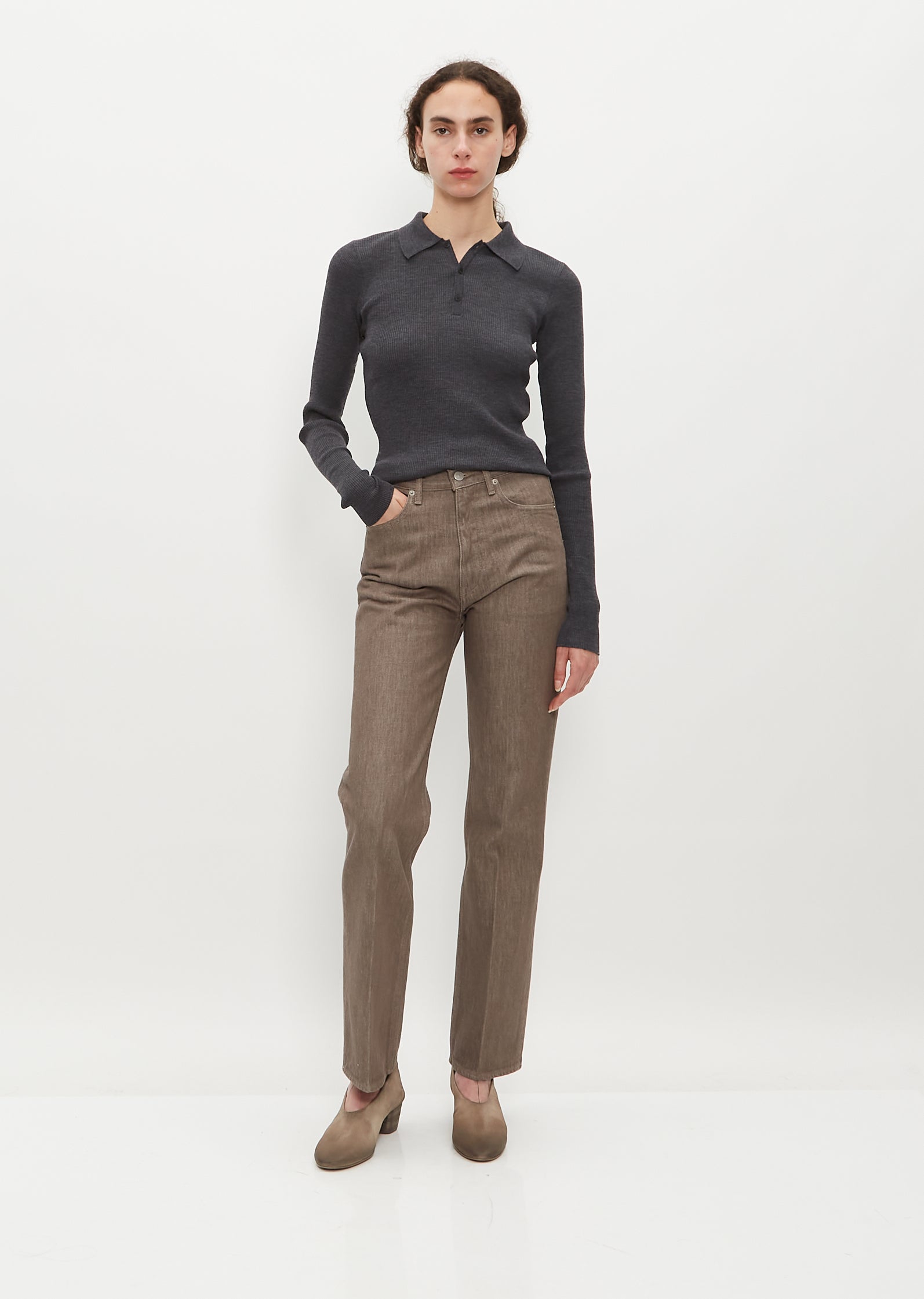 Hard Twist Brown Denim 5-Pocket Pants – La Garçonne