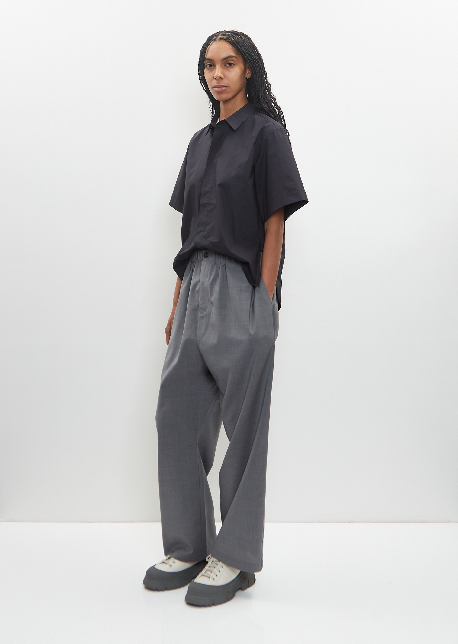 Wool Pilar Low Crotch Pant — Mid Grey – La Garçonne