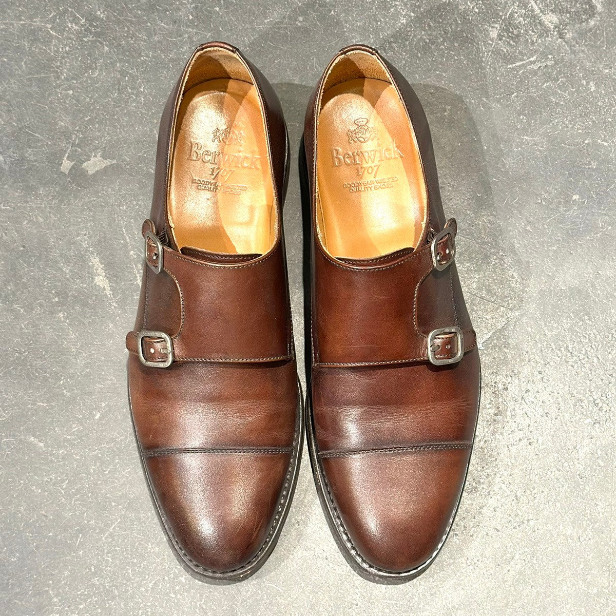 試着程度【Berwick】バーウィック 5245 ダブルモンク カーフ ダーク