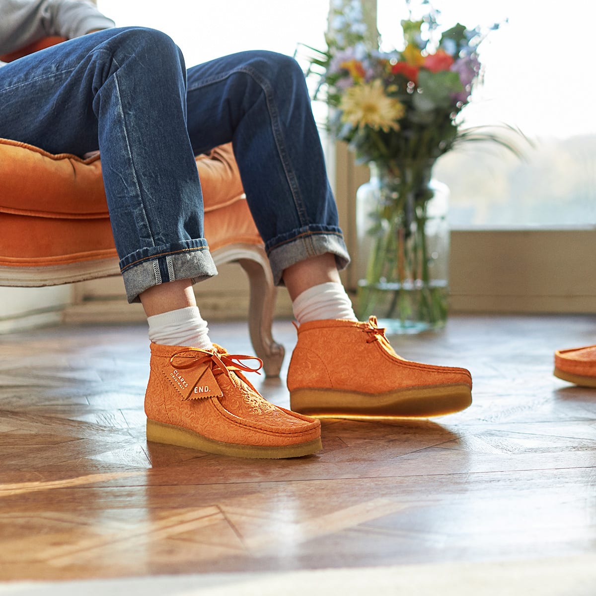 END. x Clarks Originals Oxford Flowers Wallabee Boot (Orange