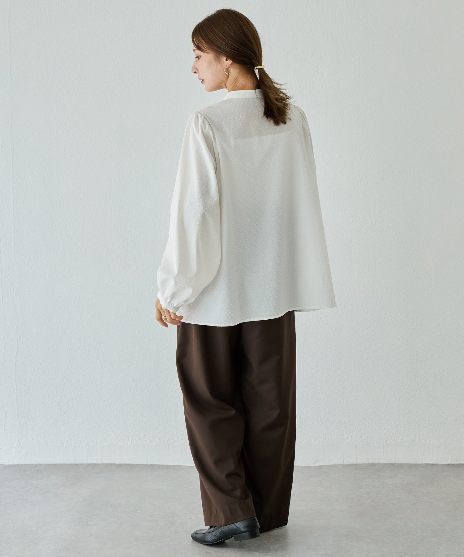 レース付け衿ドビーブラウス | ラビアンジェ-⼤きいサイズのレディース服