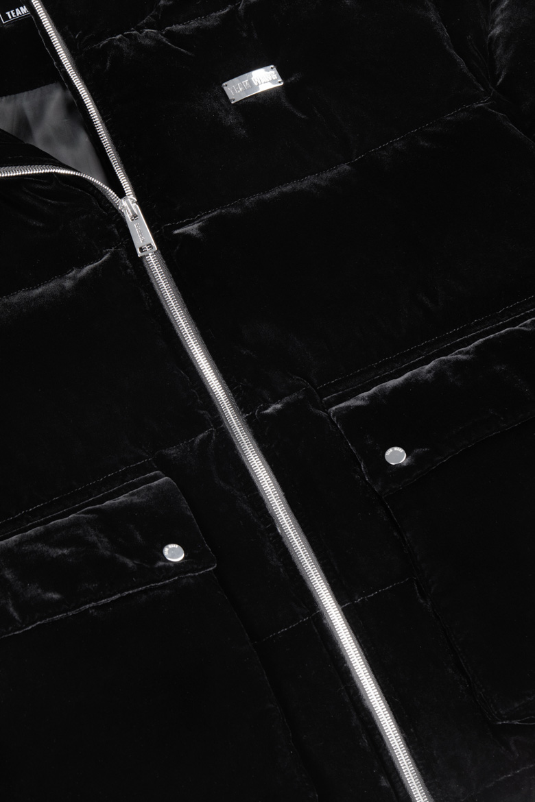 TEAM WANG | PRINTED LOGO VELVET DOWN JACKET BLACK | L'ARMOIRE