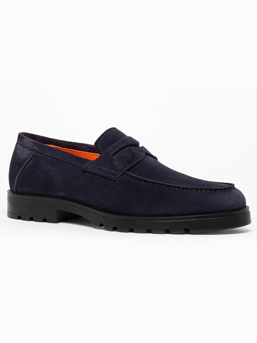 Rock Suede Lug Sole Penny Loafers in Navy | Santoni
