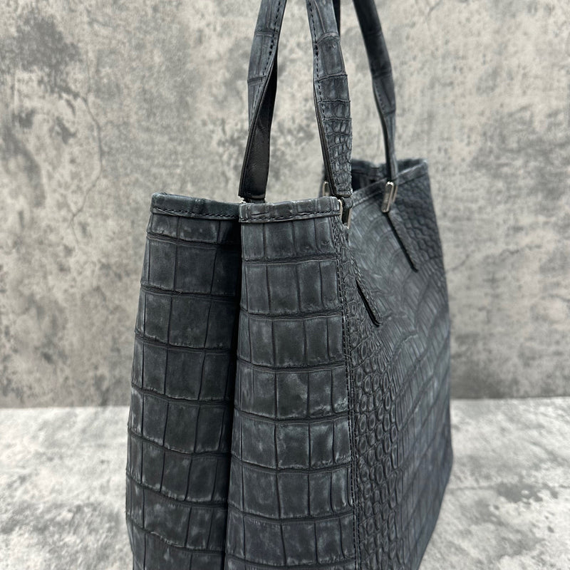 クロコダイル トートバッグ ヌバック仕上げ メンズ レディース 本革 黒