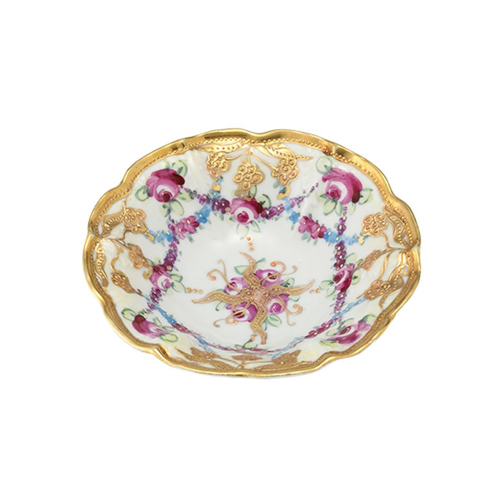 1点限り】オールドノリタケ 金点盛り 小薔薇 葡萄文 ミニボウル 花型