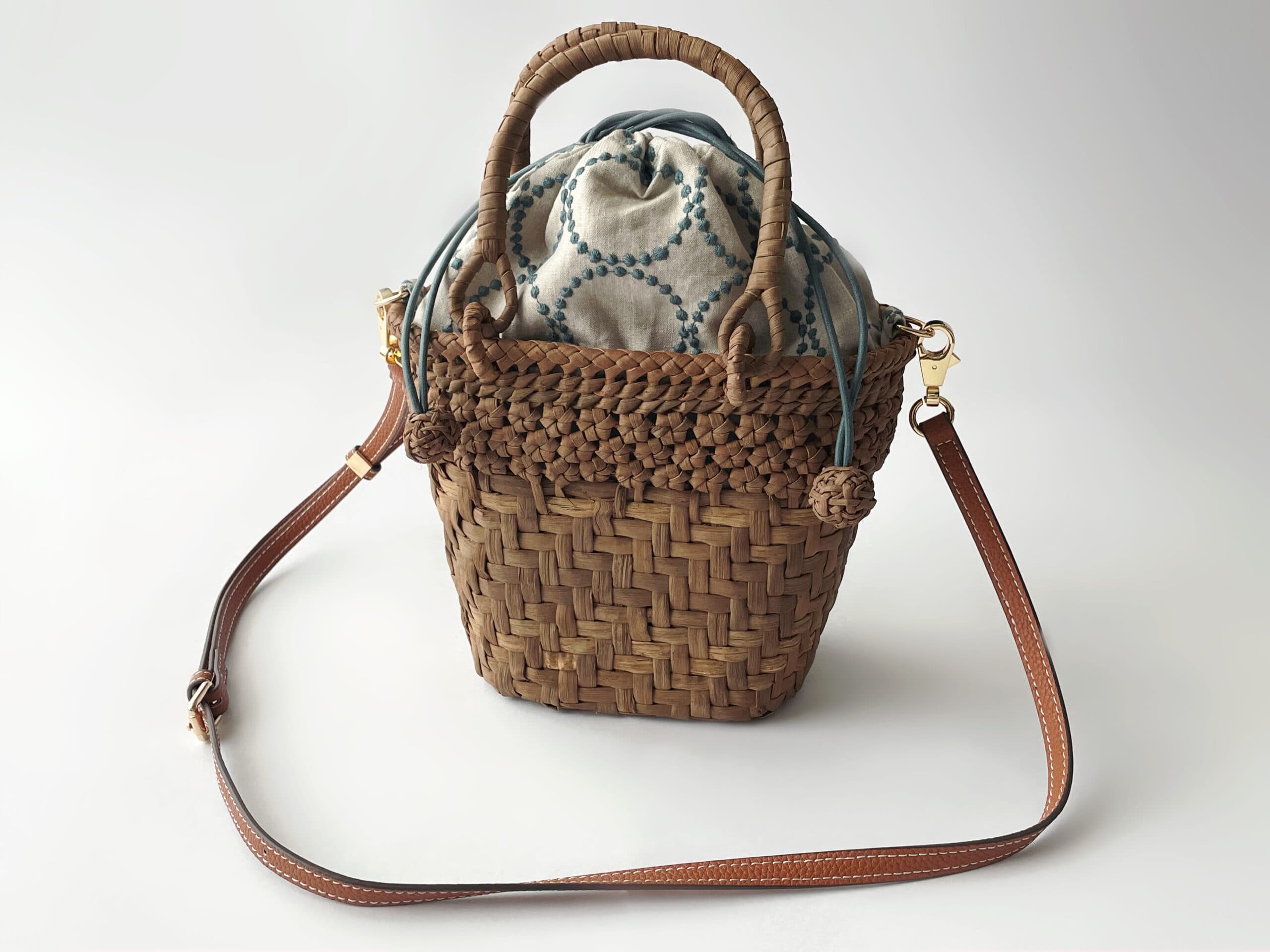 2WAY山葡萄かごバッグ×ミナ ペルホネンtambourineの巾着仕様