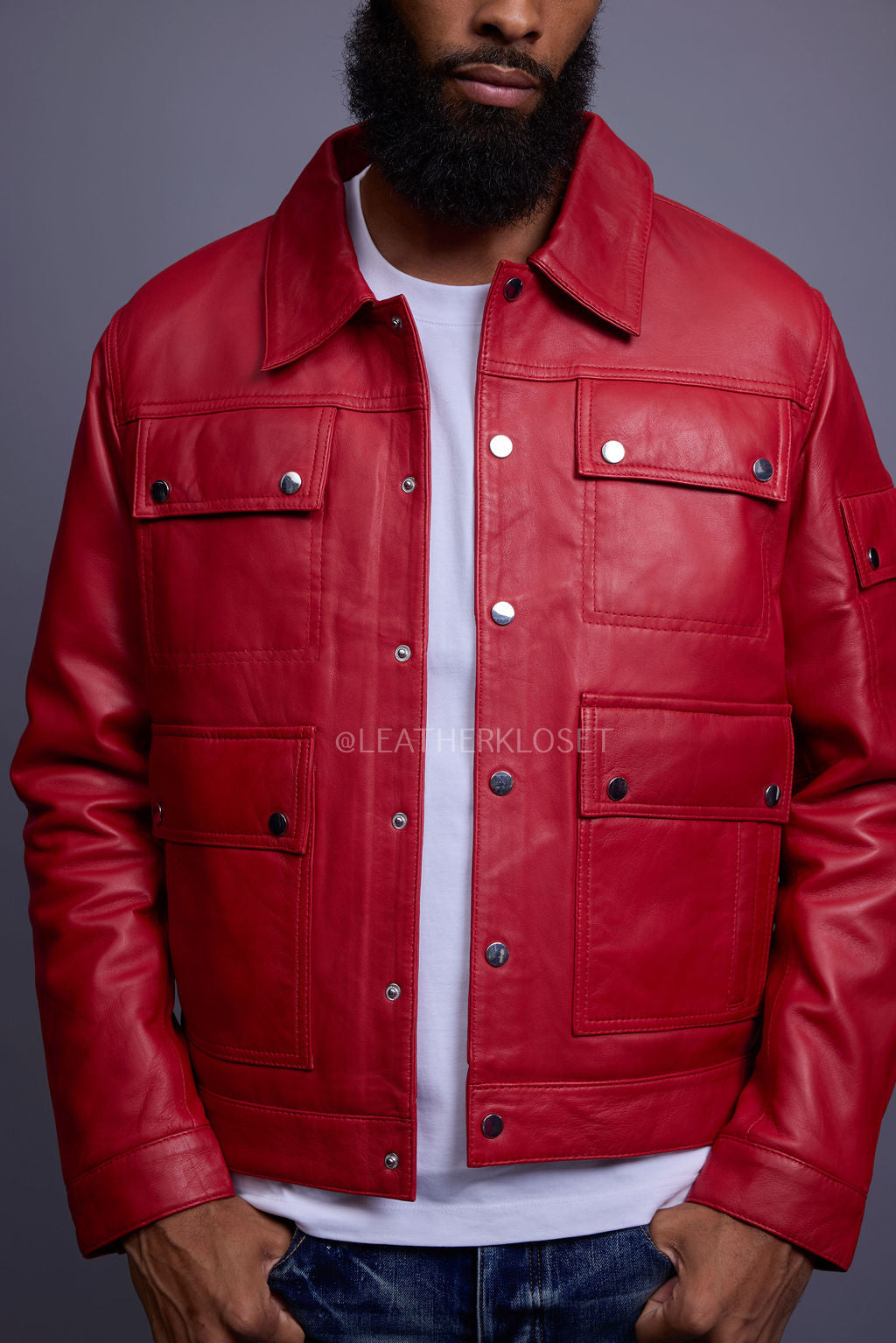 Men's Jax 2.0 Leather Jean Jacket [Red] – LeatherKloset