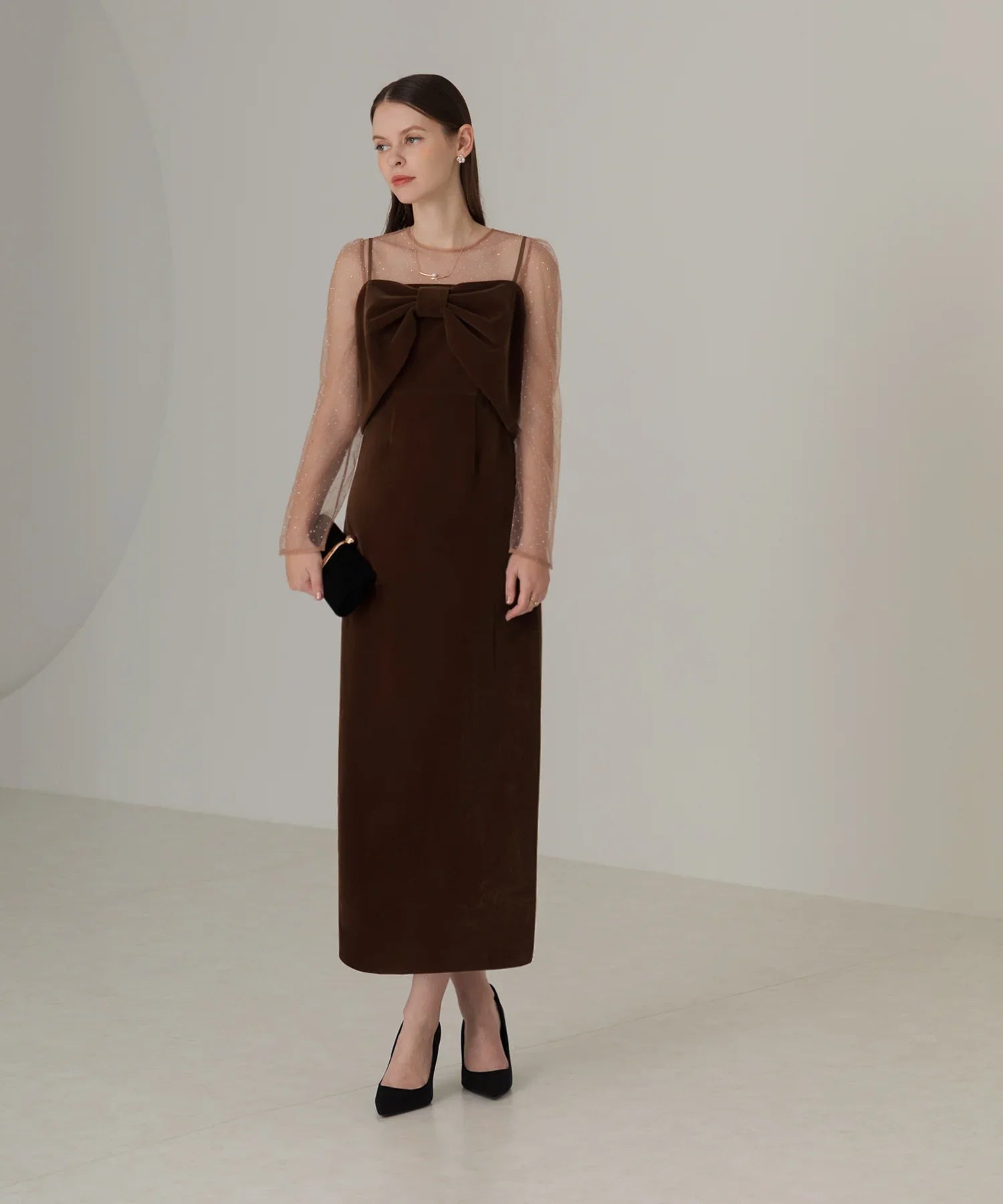 当日発送】2WAYリボンビスチェドットストーンベロアドレスパーティー