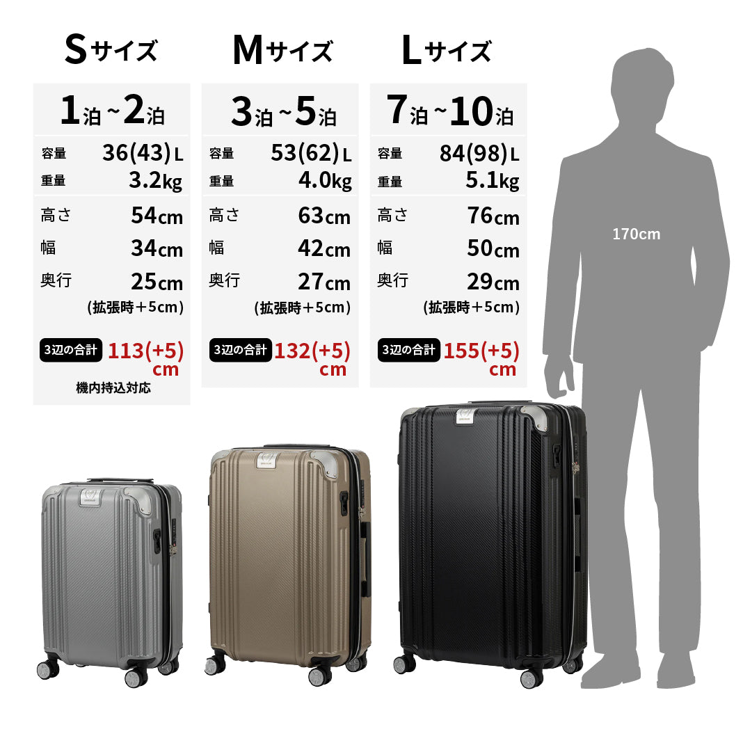 長期旅行に最適 スーツケース レジェンドウォーカー 5511-70 GRACIA L