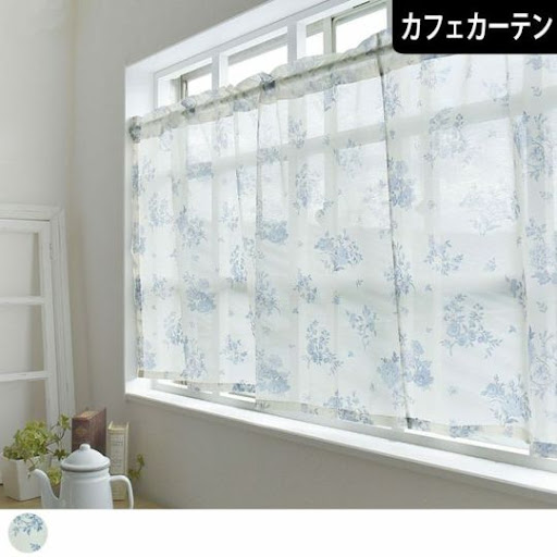 フレンチシックなブルーの花柄ボイルレースカフェ｜アンティークブーケ