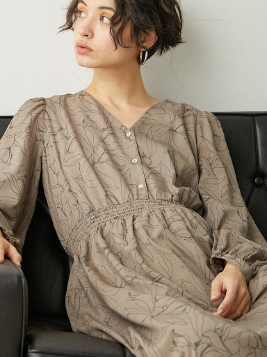 ウエストシャーリングVネックプリント ワンピースマタニティ・授乳服