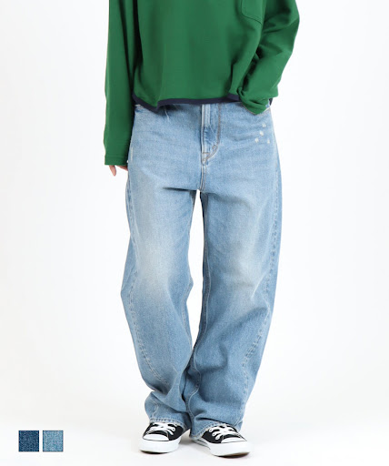 Cafetty新作】綿100％ヴィンテージ風デニムパンツ｜浅めインディゴ