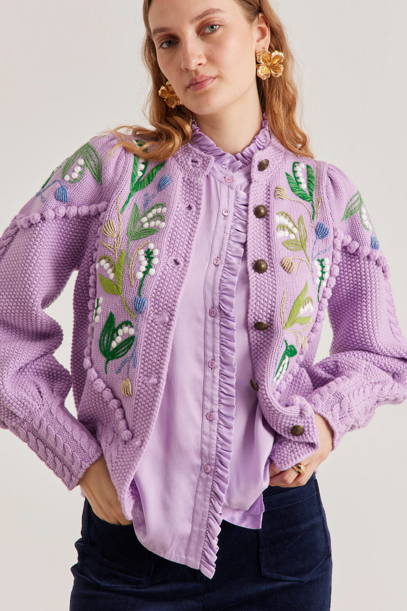 Holly Cardigan Lily of the Valley Lilac – Line Markvardsen