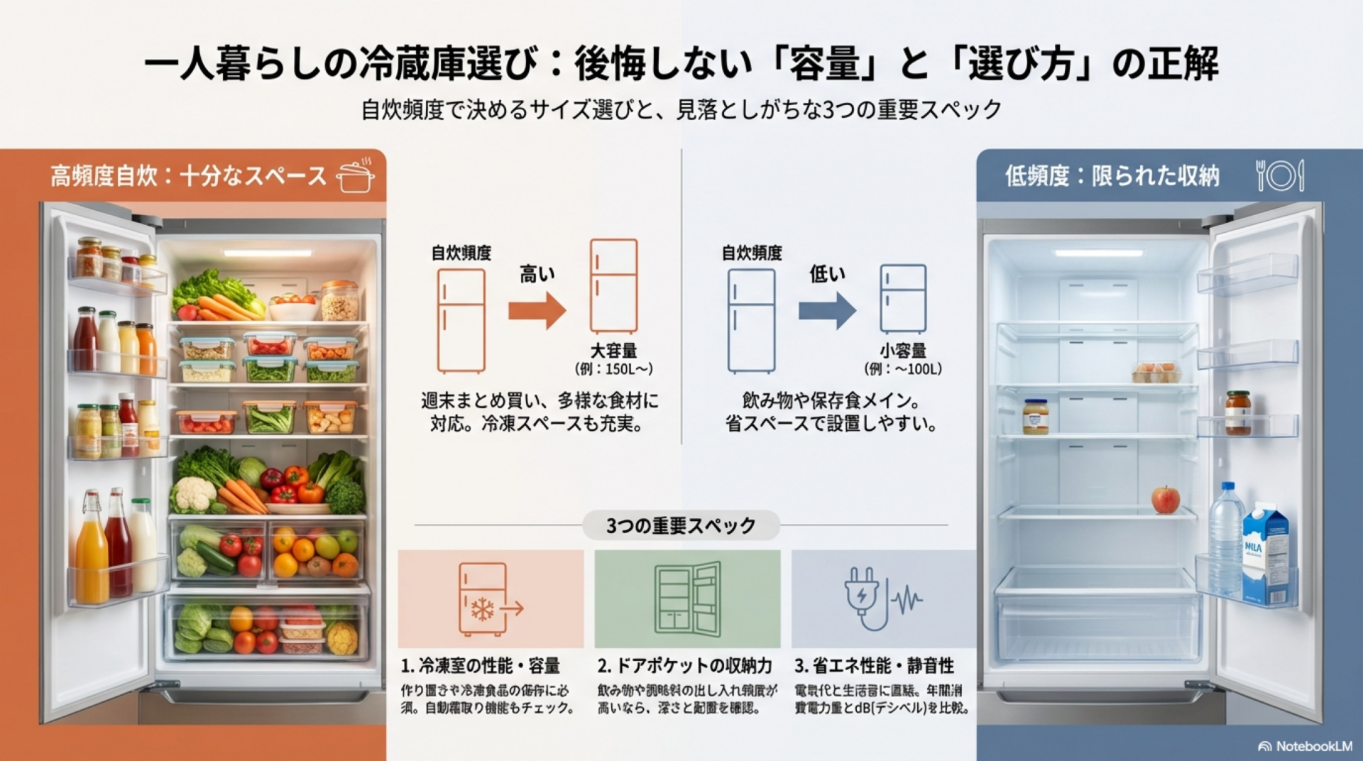 一人暮らしの冷蔵庫サイズは自炊頻度で決まる｜容量目安と後悔しない