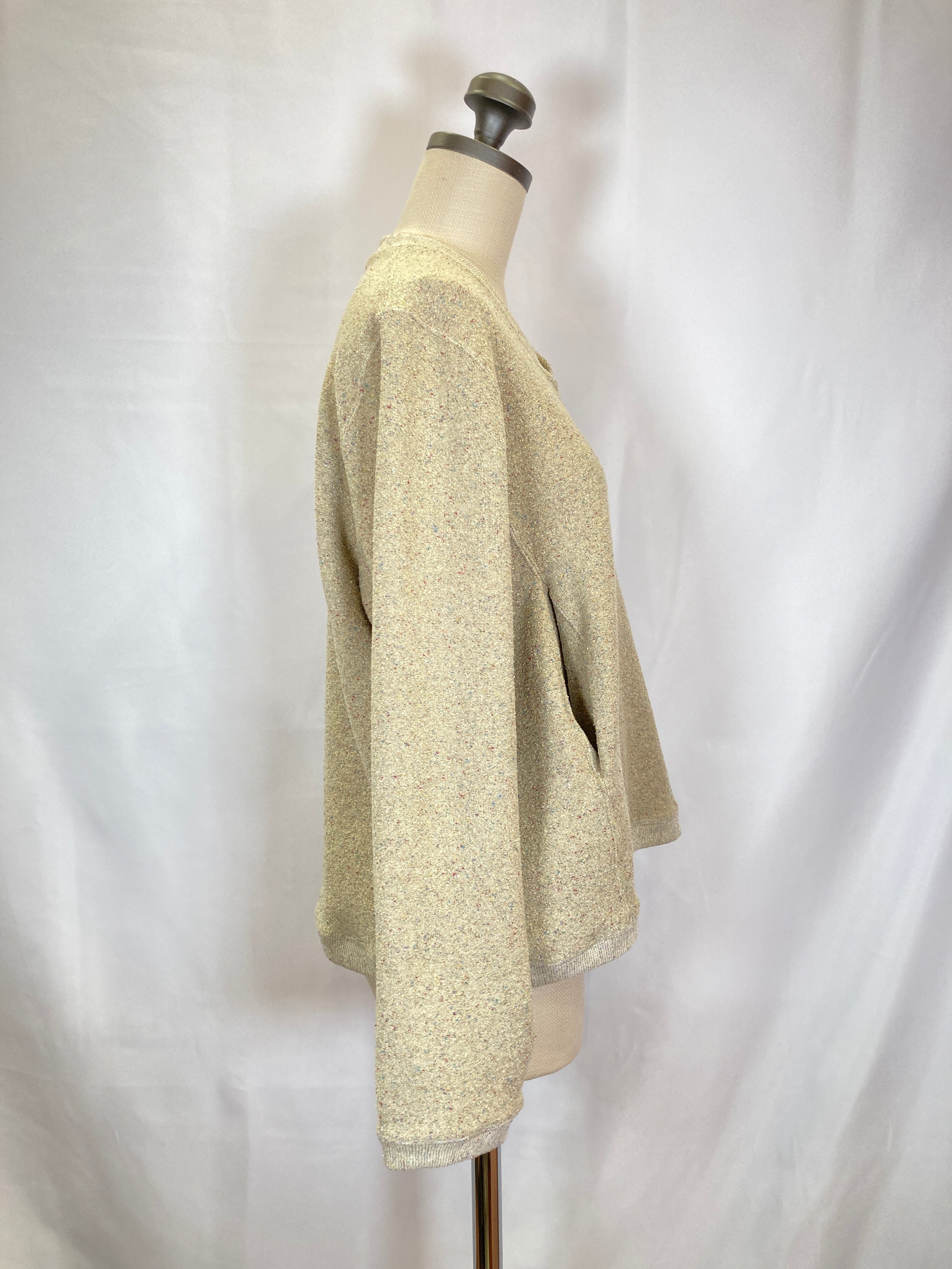 シルク×和紙糸 重ねVネックチビプルオーバー / 杢ベージュ✖️カラー