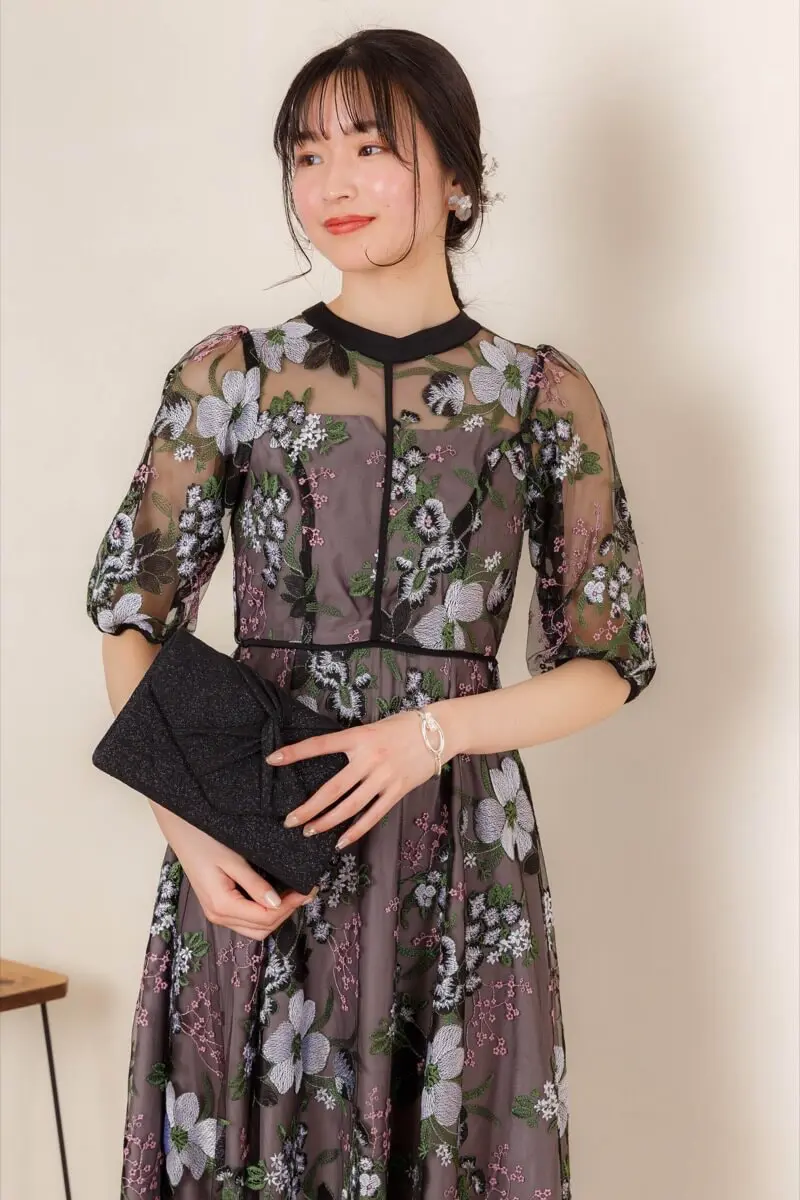 ブラックのフラワーエンブロイダリードレス | Dorry doll | M | 結婚式