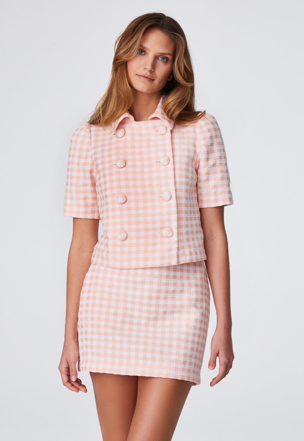 THE MINI SKIRT in CORAL GINGHAM BOUCLE COTTON – Lisa Marie Fernandez