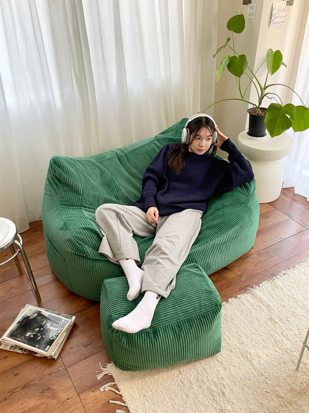 LOOSY 2人掛けビーズソファ Green｜2人用ソファ おしゃれ 一人暮らし