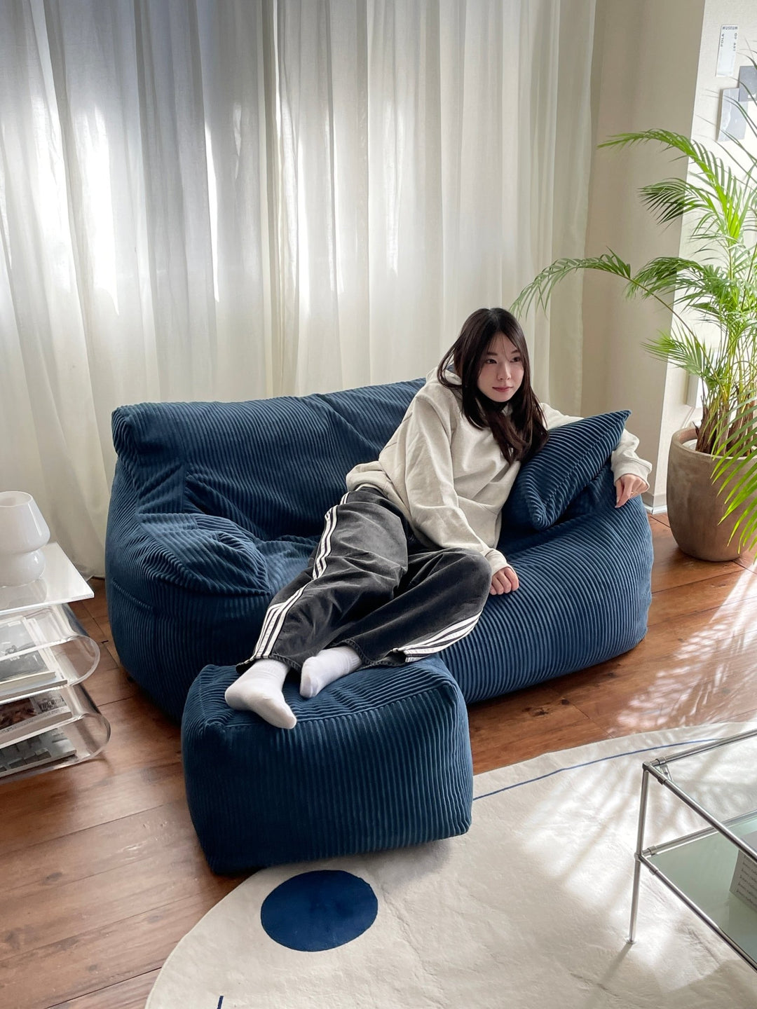 LOOSY 2人掛けビーズソファ Navy｜2人用ソファ おしゃれ 一人暮らし 二