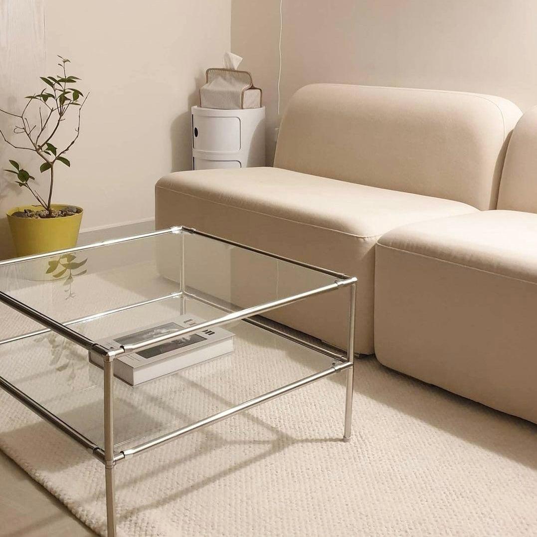 vamir ローテーブル｜Stainless Modular 2tier Sofa Table｜ガラス