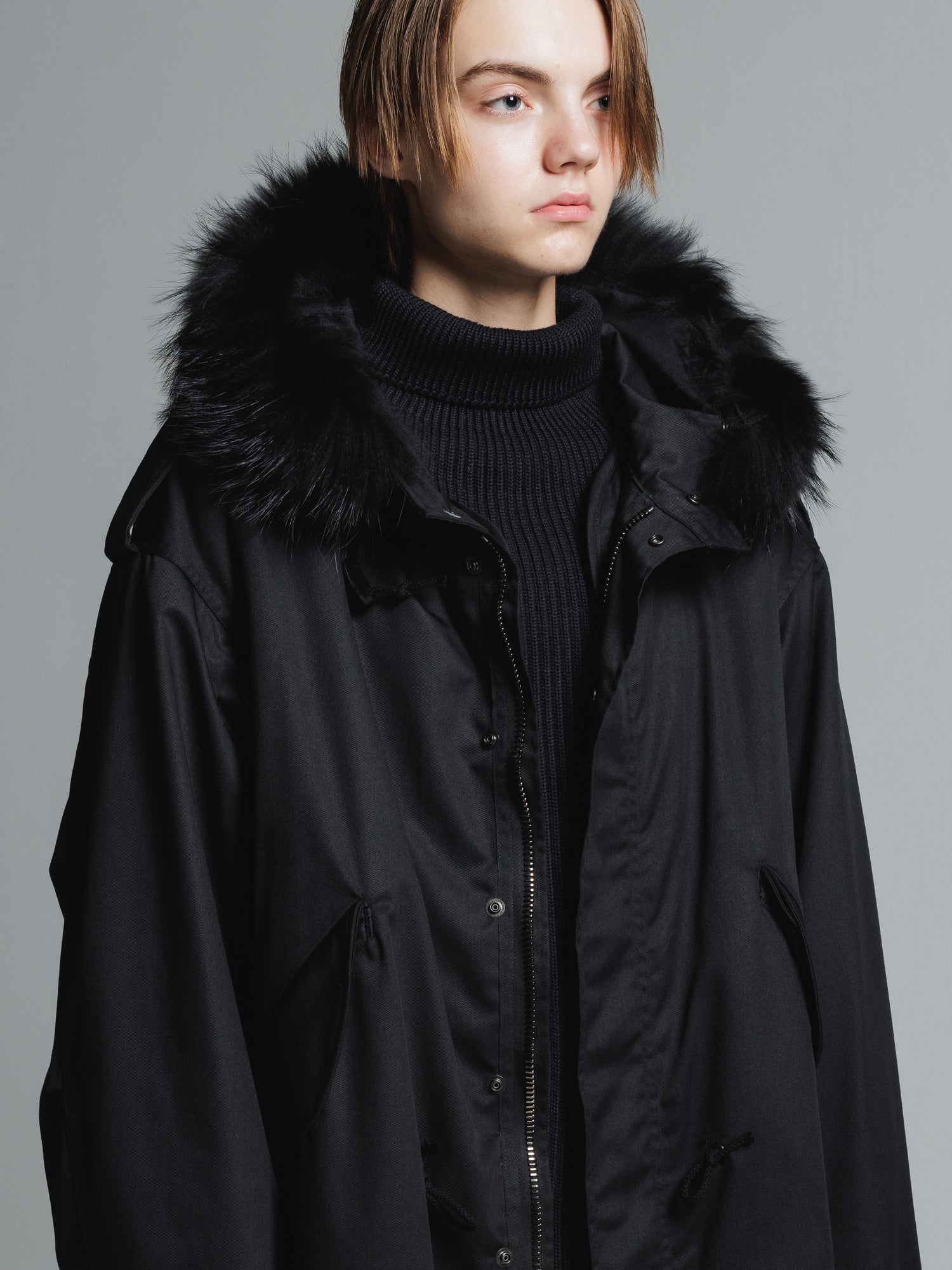 リチウムオム モッズコート ラクーンファー サイズ46 カーキ オリーブ