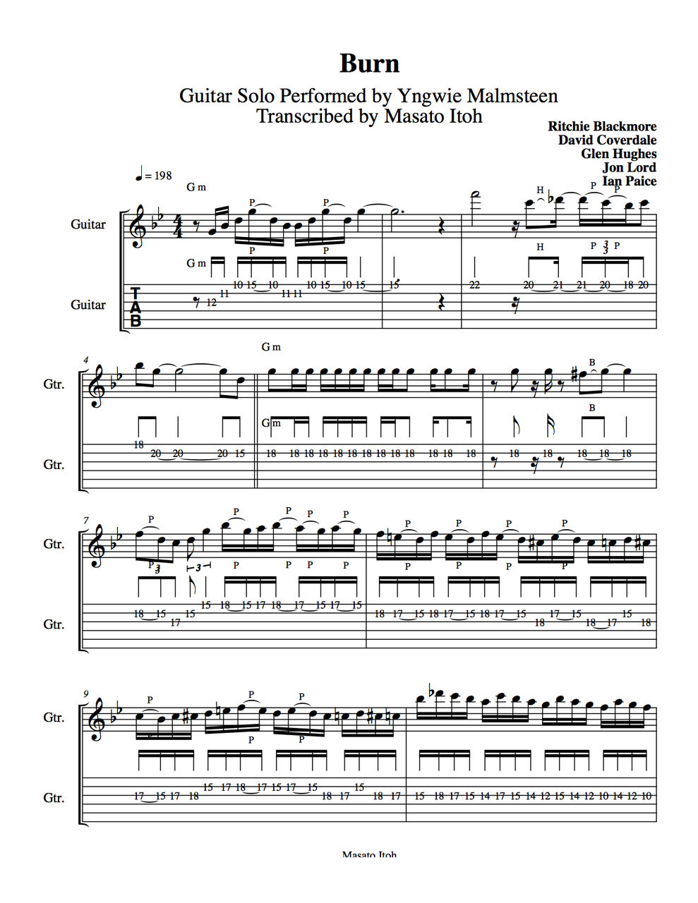 TAB譜】イングヴェイ・マルムスティーンが匿名で弾いているディープ