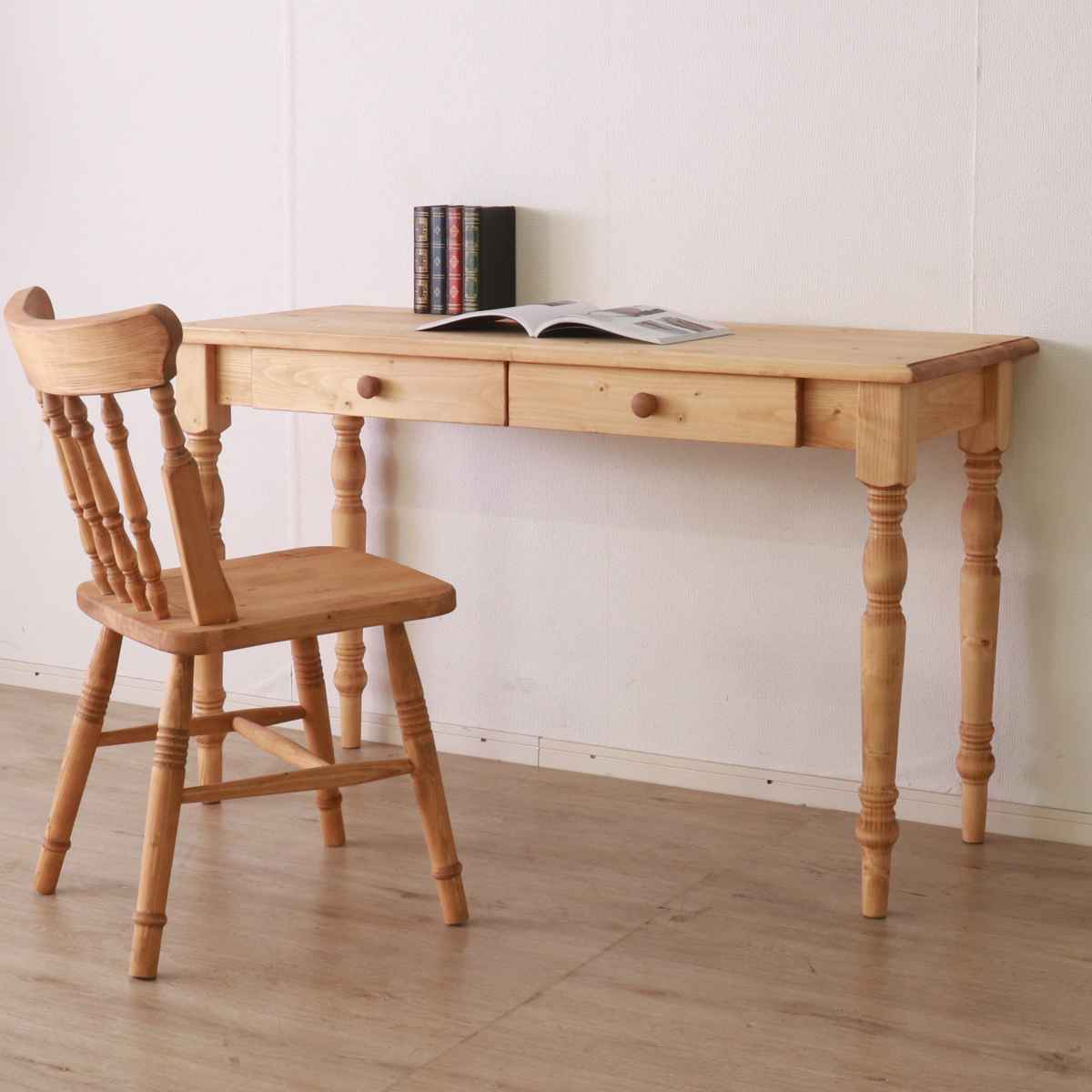 ワークデスク 引き出し付き 幅120cm 天然木 カントリー調 （ デスク