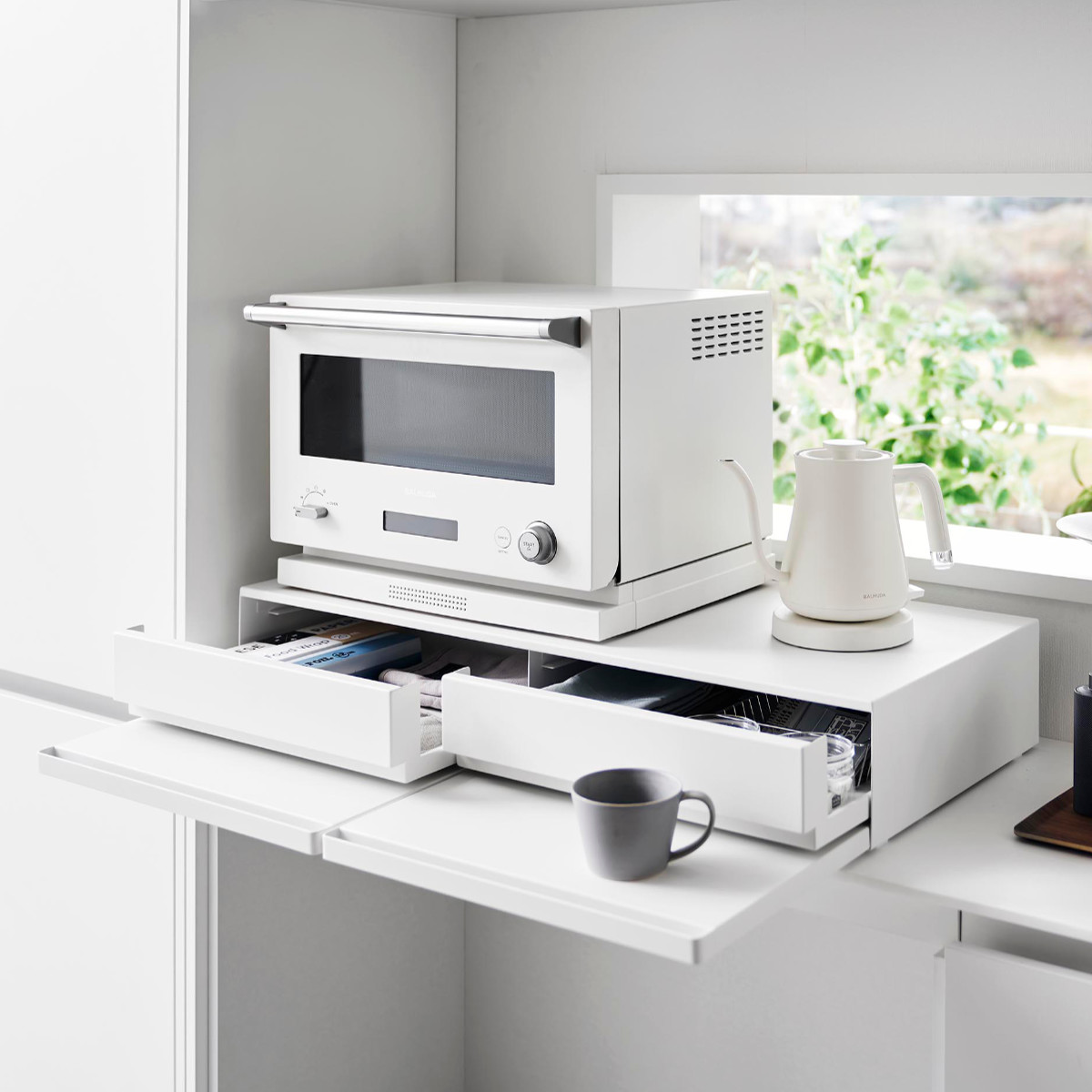 山崎実業 tower ツーウェイキッチン家電下引き出し＆スライドテーブル