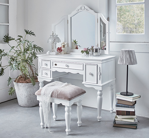 ドレッサーセット 三面鏡 スツール付 姫系 ロマンチック HAMPTON 幅