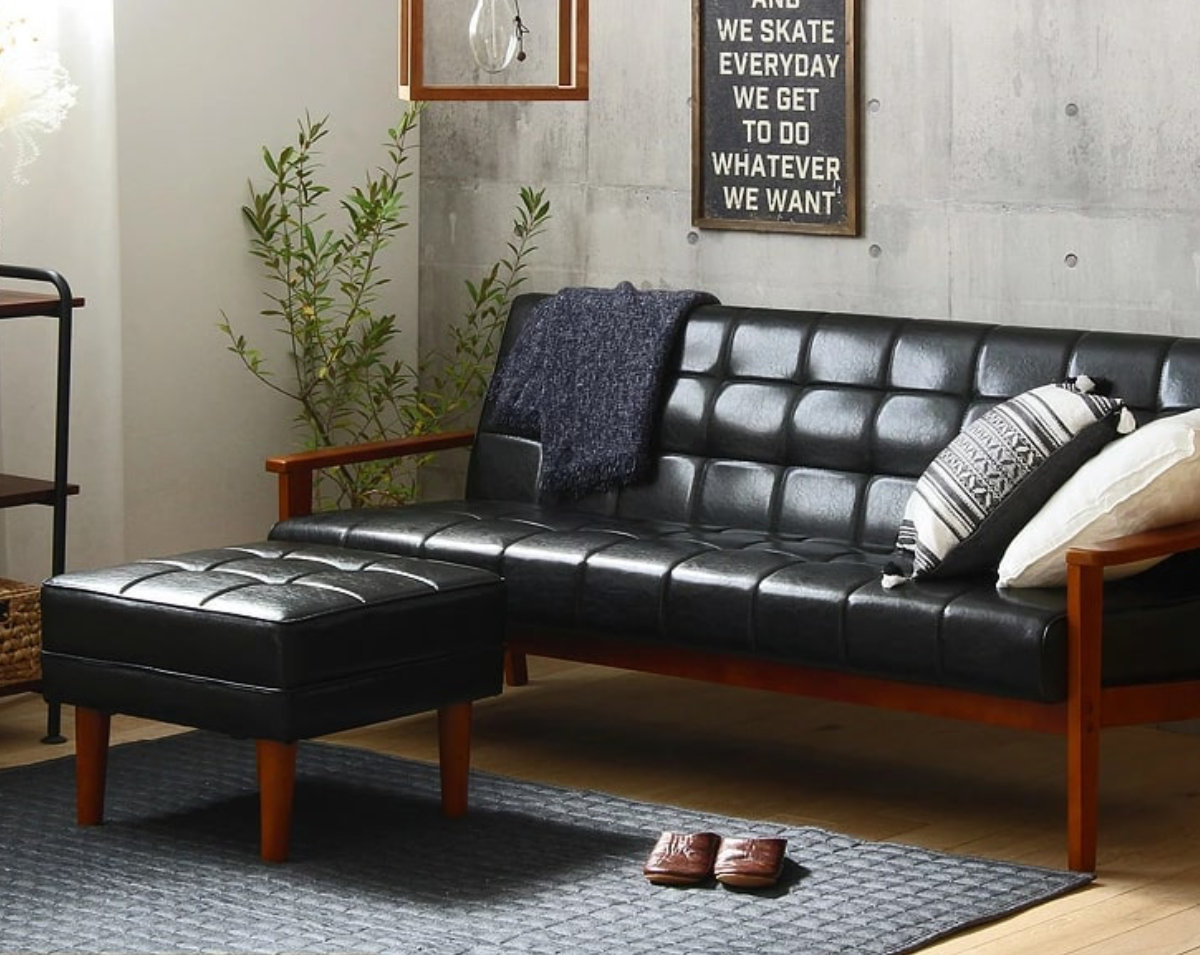 BTmr様専用黒い合成皮革オットマン オットマン 高さ40cm レザー調