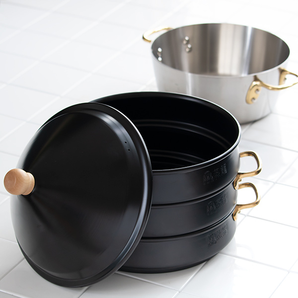 せいろ 24cm 蒸籠 ブラック 6点セット ステワ 蓋 両手鍋 蒸し器 業務用