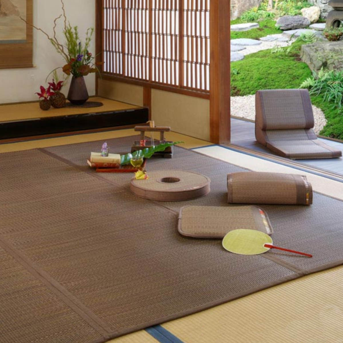 い草 上敷き 花ござ 与那国 6畳 約261×352cm ブラウン （ 江戸間 6帖