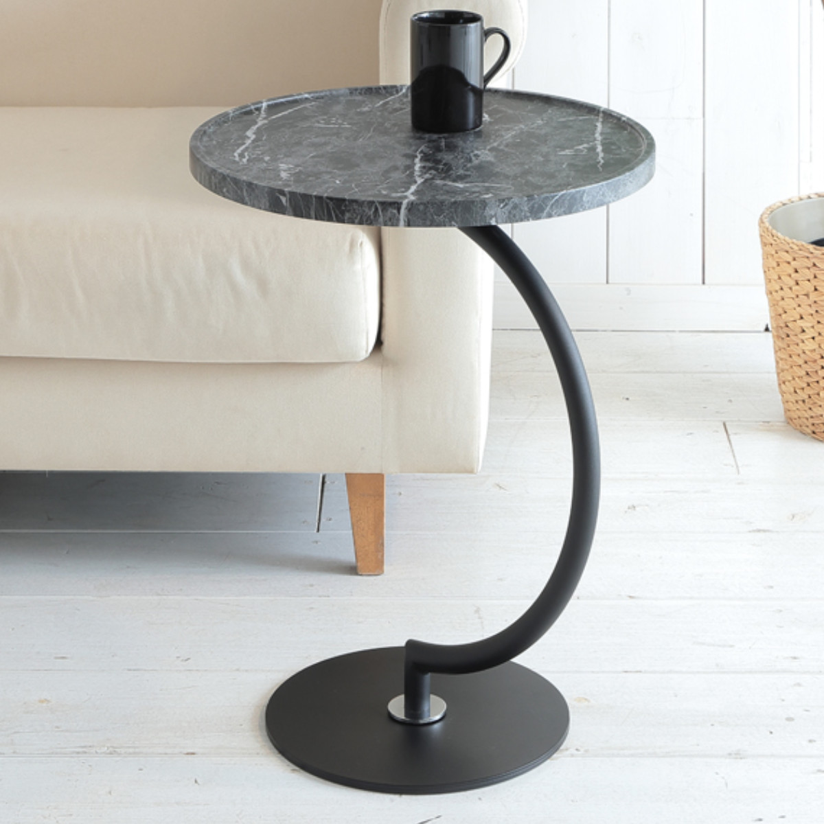 サイドテーブル 幅46cm BRASS グレー （ 大理石調 ストーン調 丸