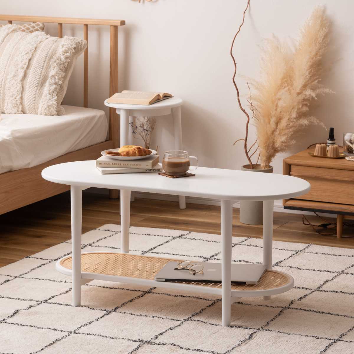 リビングテーブル ラタン調 幅100cm 高さ46cm シック （ オーバル 籐