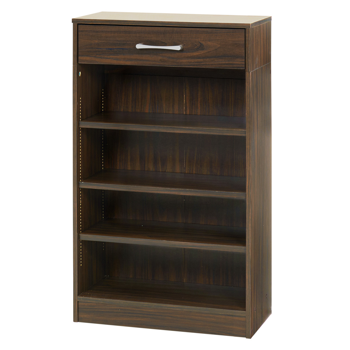 1cmピッチ可動 本棚 幅60cm 可動棚3枚 引出し付 （ ラック 収納 棚 1cm