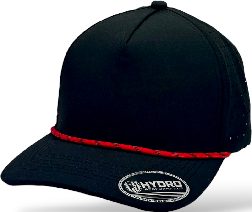 5 Panel Hydro Cap: Black - Red/Black Rope Snapback – Lonestar Cap Co