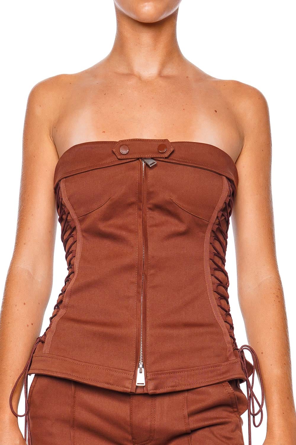 Sasha Chestnut Zip Up Bustier