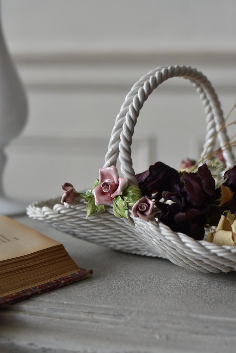 フランスアンティーク雑貨 バスケット型小物入れ.2 陶器バスケット