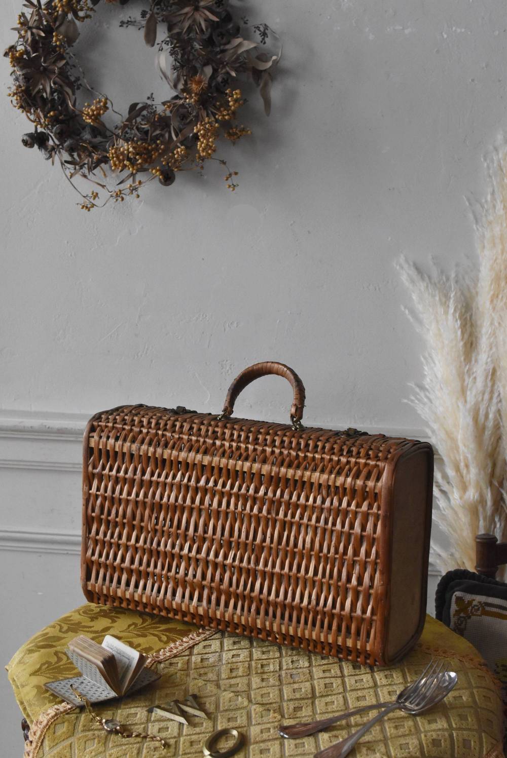 フランスアンティーク雑貨 バスケットトランク ラタン